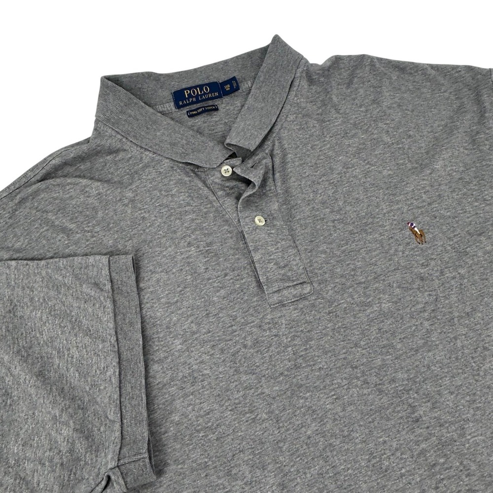 Polo Ralph Lauren Mens 3XB Big Pima Soft Touch Polo Shirt Heather Grey Short Slv